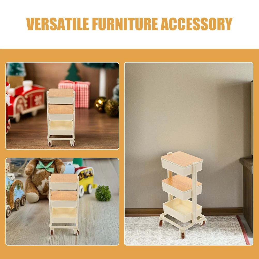 2 قطعة عربة مصغرة صغيرة 3-Layer المتداول عربة تخزين الرف للمنزل الأثاث المشهد الصغير اكسسوارات المطبخ الطعام #6