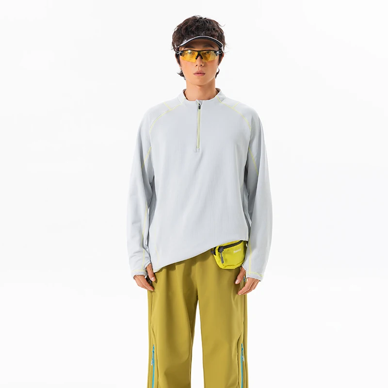 Autumn Winter Zipper Stand Collar Outdoor Track T Shirt Men Women Fashion Loose Casual Long Sleeve Sport Fleece T-shirt