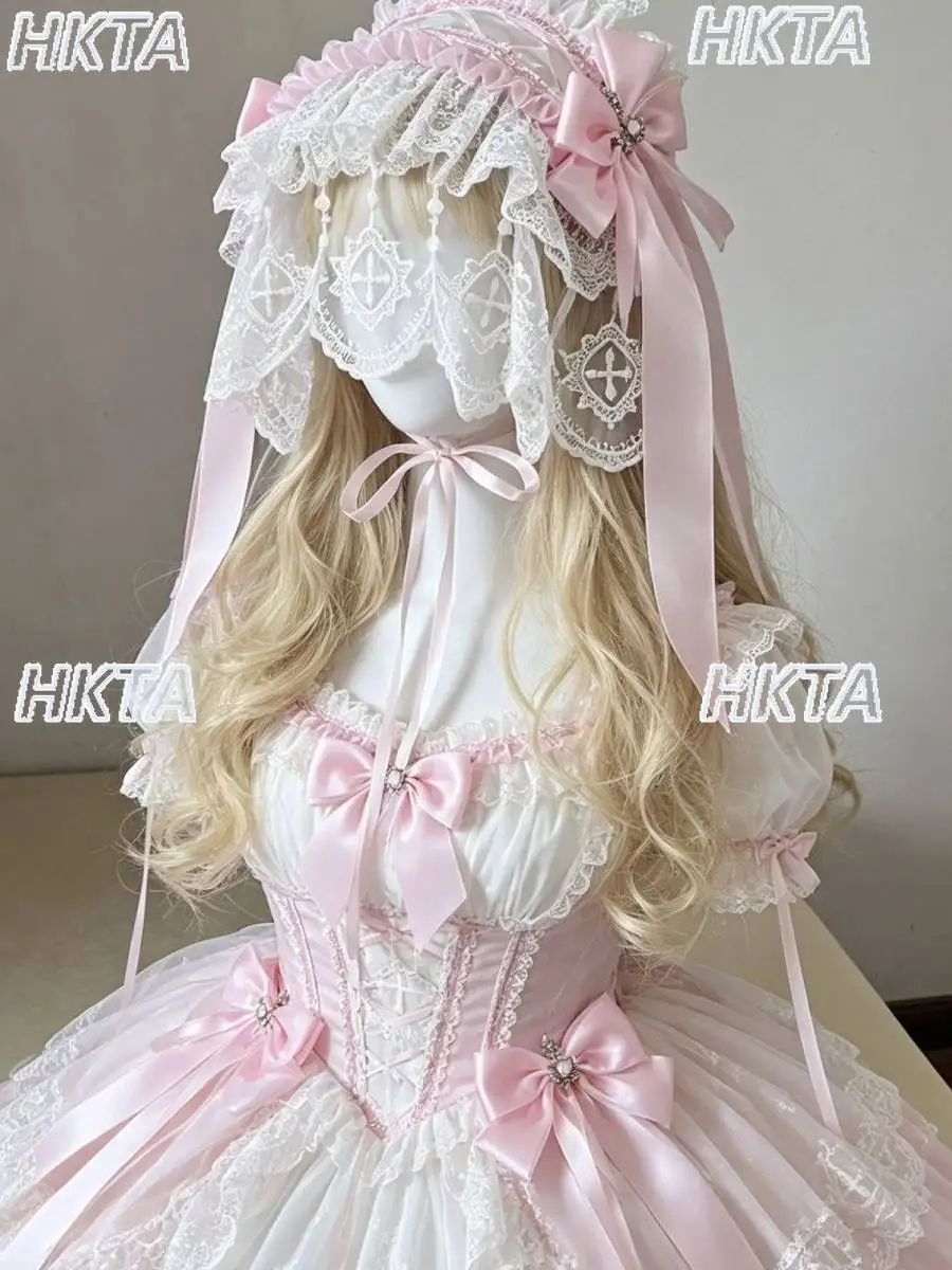 Japanese Heavy Industry Gorgeous Lace Bow Ribbon Kawaii Lolita Headband Veil Sweet Headgear Hairpin Apparel Accessories Women