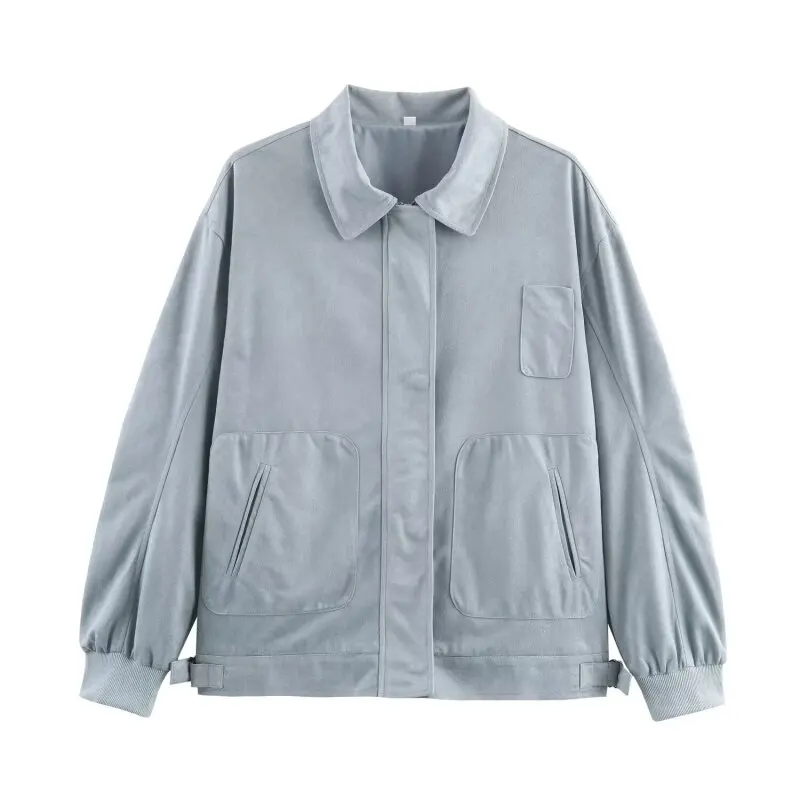 

Повседневное винтажное свободное замшевое короткое пальто с лацканами, модная женская модная куртка с длинными рукавами, шикарные топы, верхняя одежда, женская уличная одежда