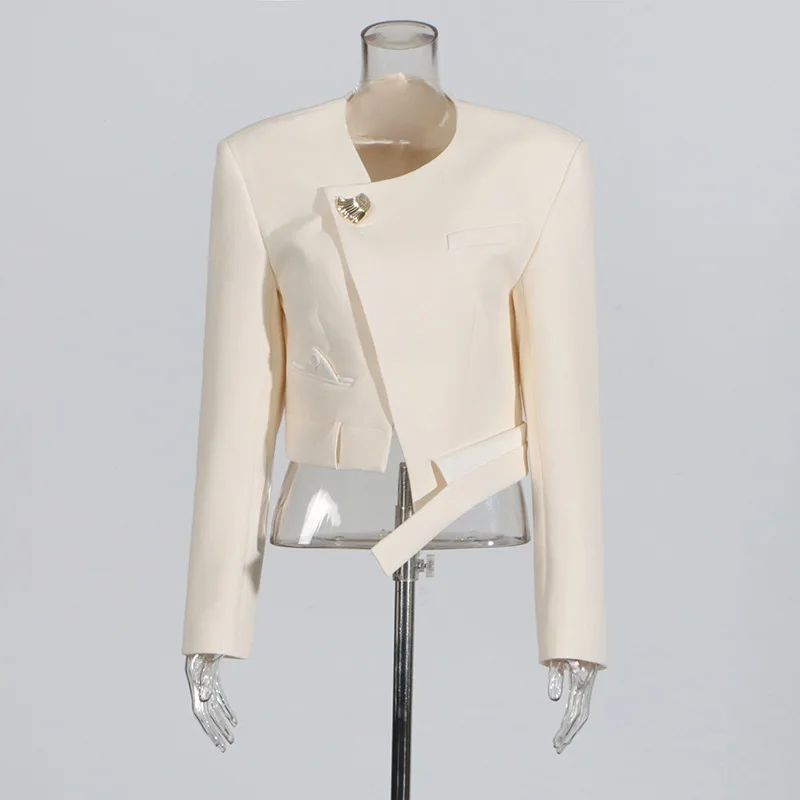 ZAMOR HIGH QUALITY Women's Round Neck Side Button Blazer 2026 New Fashion Solid Color Short Office Jacket