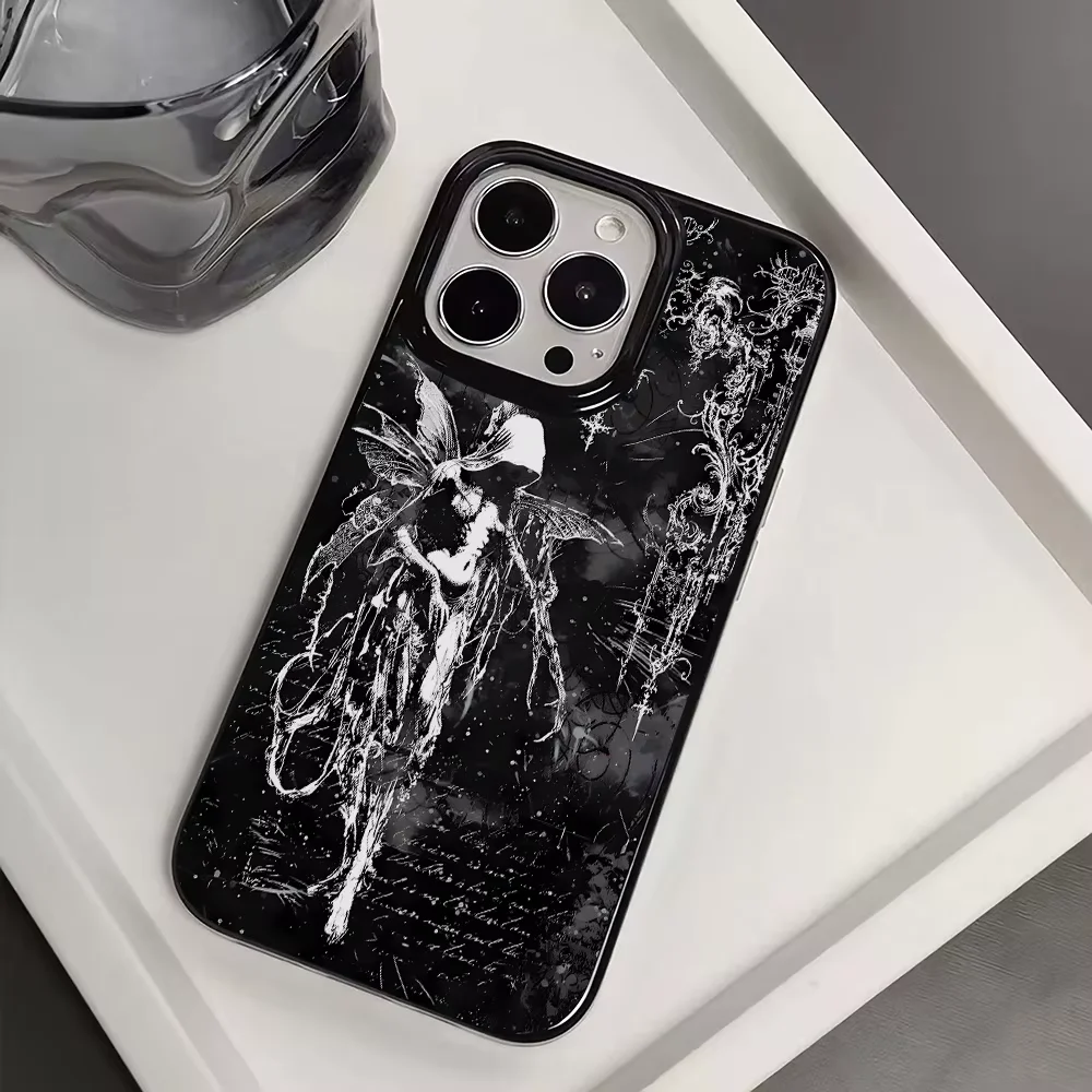 Gothic Girl Skulptur Muster Handyhülle für iPhone 17 Air 16e 15 14 13 12 11 Pro Max Plus Mini SE 2020 2022 Soft Cover