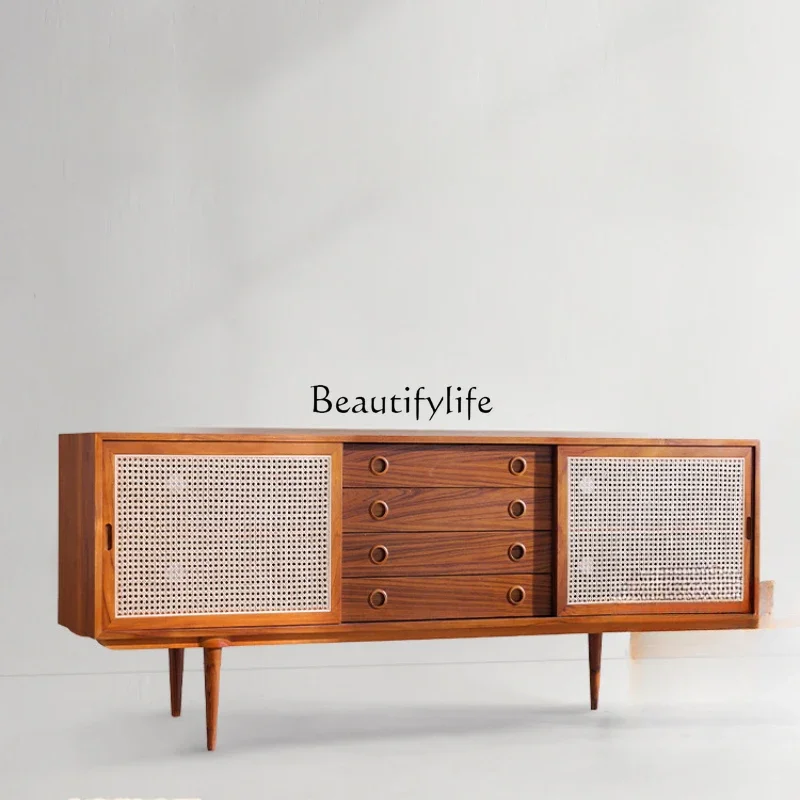 

X4 parts and accessoriesRattan TV Cabinet Retro Medieval Teak North American Cherry Wood Living Room Storage Side Cabinet