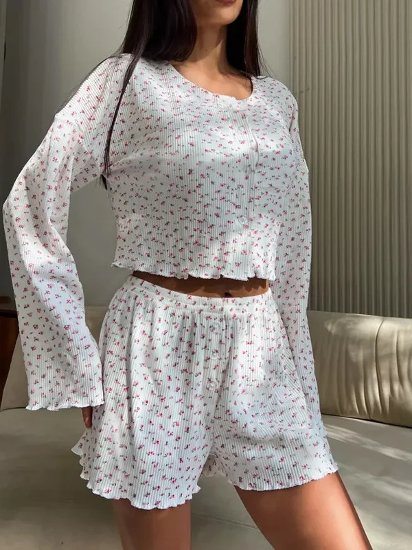 

Printed Women's Loose Casual Pajamas Long Sve Spwear Comfortable Lightweight Home Clothes for Young Ladies