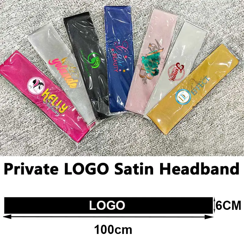 LOGO Custom Satin Edge Scarf Scarves For Women's Hair 20Pcs Wholesale Satin Headband Silky Long Edges Wrapping Scarves