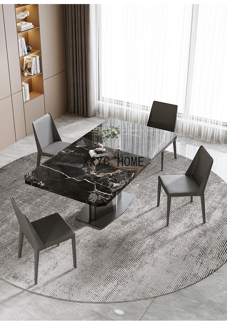 

Итальянский минималистичный обеденный стол с каменной плитой, легкий роскошный прямоугольный домашний обеденный стол, большой современный минималистский