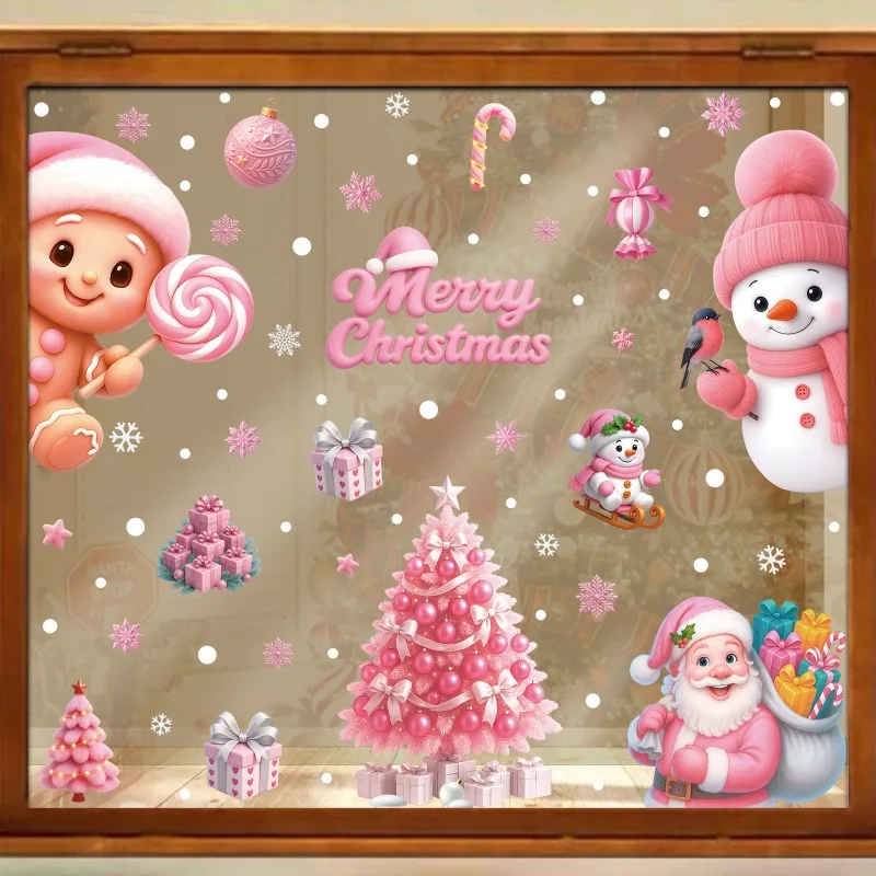 Anello fortunato Alce rosa Fiocco di neve Slitta Palloncino Albero Fiocco di neve Festivo Cartone animato Adesivo per finestra in PVC per il negozio di casa Festival di primavera