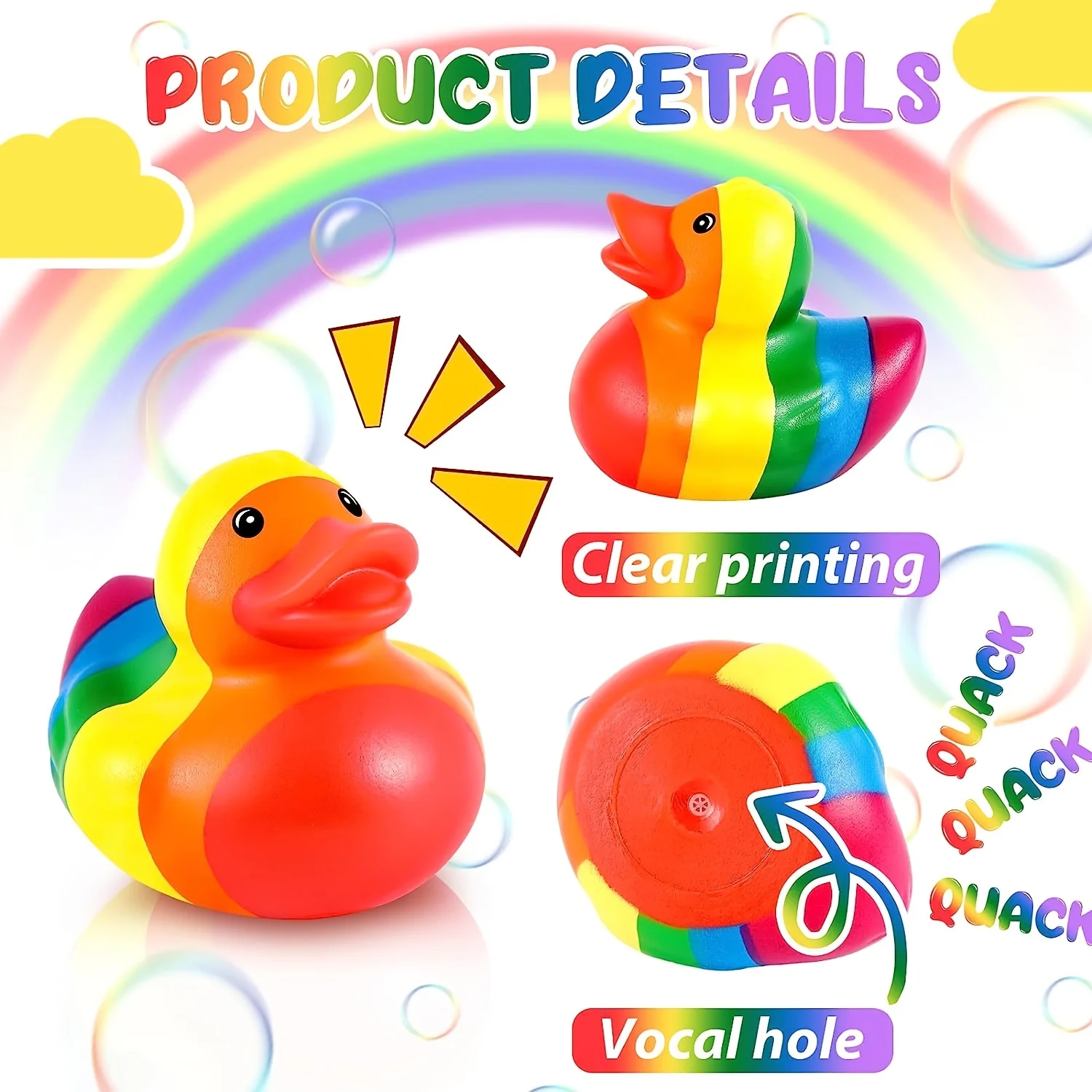 12 PCS Rainbow Rubber Duck Mini Rubber Duckies Rainbow Bathtub Toys