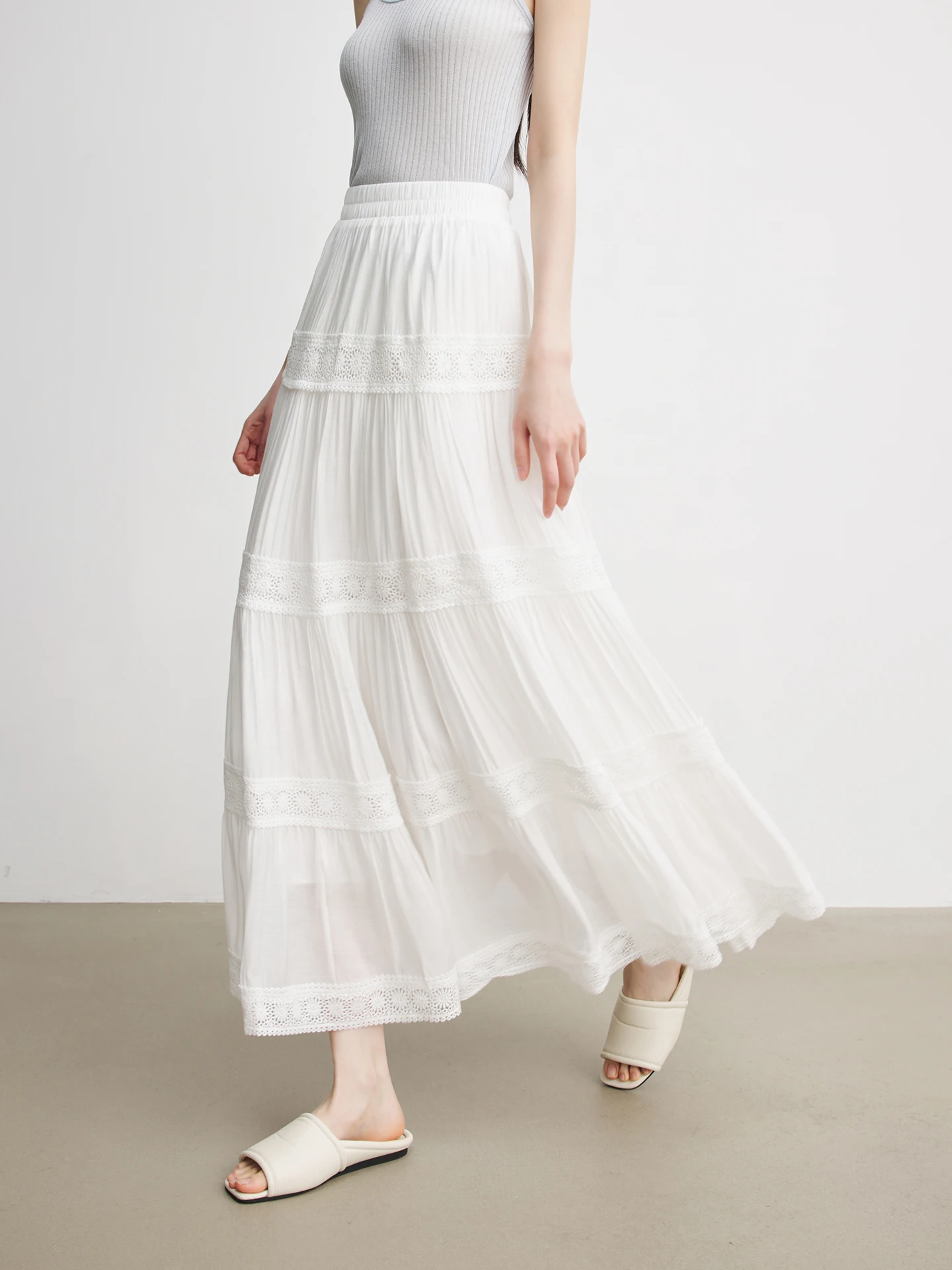 

Annata High Waist A-Line Skirt Women's Summer Thin Cake Skirt Long Skirt Embroidered White Half Body Skirt