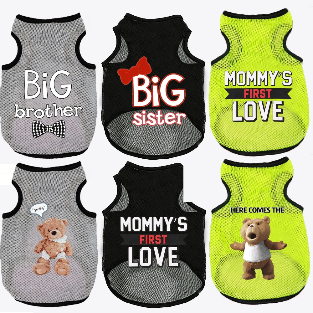 1 PC Summer Breathable Mesh Dog Tank Top Cartoon Letter Print Pet Vest Cool Puppy Shirts For Bichon Poodle Daily Walking Outfits