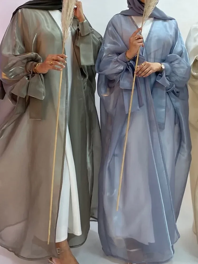 

Summer Eid Djellaba Abaya Dubai Shiny Soft Puff Sleeves Muslim Dress Silky Abaya Dubai Turkey Muslim Dress Islam Abayas