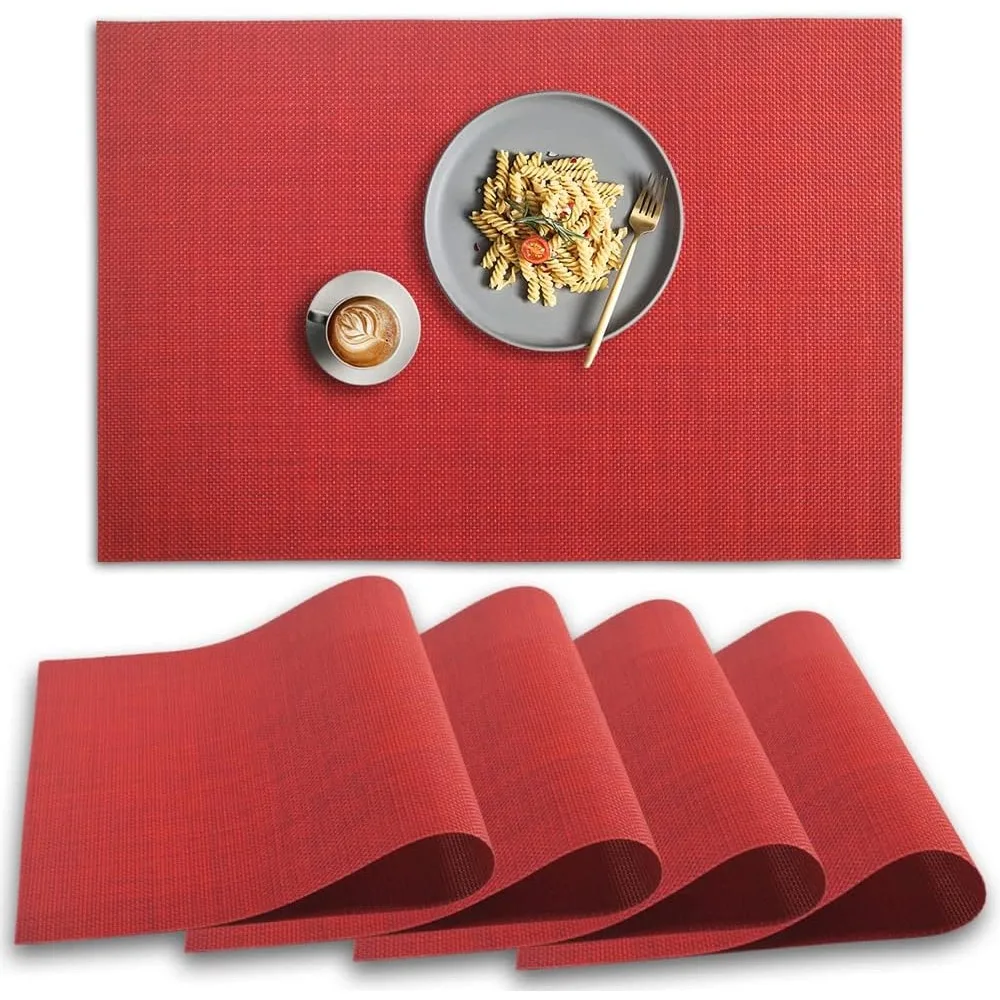 

PVC Placemat, 4 PCS of Non-Slip Heat Resistant Place Mats, Washable Vinyl Placemats, Set of 4 – Red