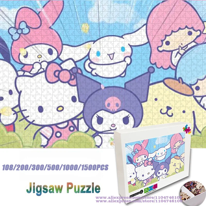 

Miniso Puzzle Jigsaw Cartoon Anime Sanrio Character Hello Kitty Kuromi 108/200/300/500/1000/1500Pcs Intelligence Puzzles