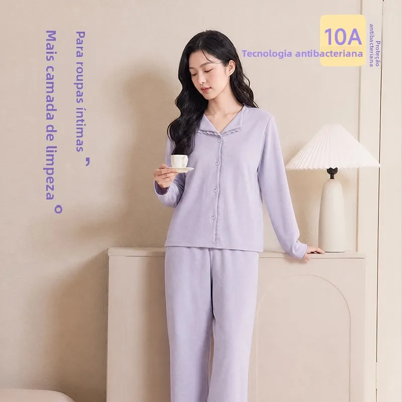warm-fleece-nightgown-women's-autumn-winter-v-neck-open-cardigan-thin-fleece-thermal-simple-soft-wearable-home-clothes