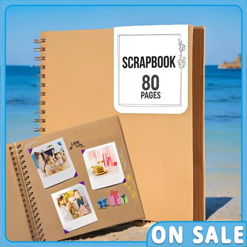Álbum de fotos de papel kraft diy, presente de aniversário de casamento, cartão comemorativo, livro de scrapbook, 80 páginas, livro de memória para casamento familiar