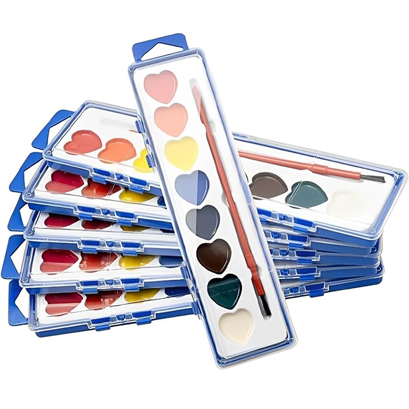 3/6Pcs Valentines Paint Sets Washable Water Color Kids Paint Set With Paintbrush For School Classroom Valentine's Exchange Gift