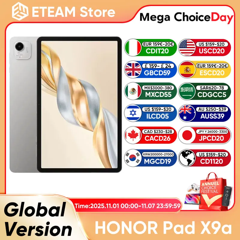 New Global Version HONOR Pad X9a Snapdragon 685 11.5'' 2.5K TFT LCD 120Hz Display 8300mAh Large Battery 6.77mm Slim Metal Body