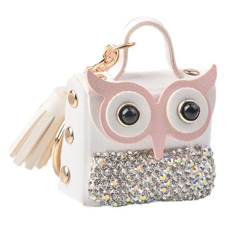 Cute Tote Bag Keychain Cartoon Owl Design Pendant Keychain Cartoon Owl Design Owl Coin Purse PU Leather Bag Charm Tassel Keyring