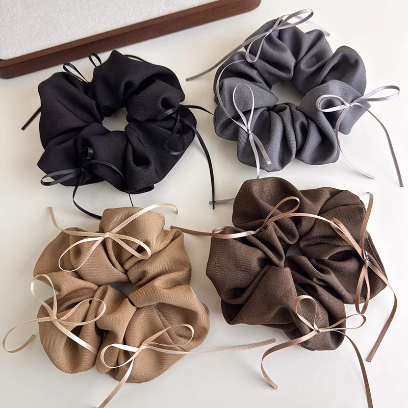 

Coffee-colored fabric bow ribbon hair tie with large loop Korean-style ribbon hair accessory Elegant hair tie with ribbon bow