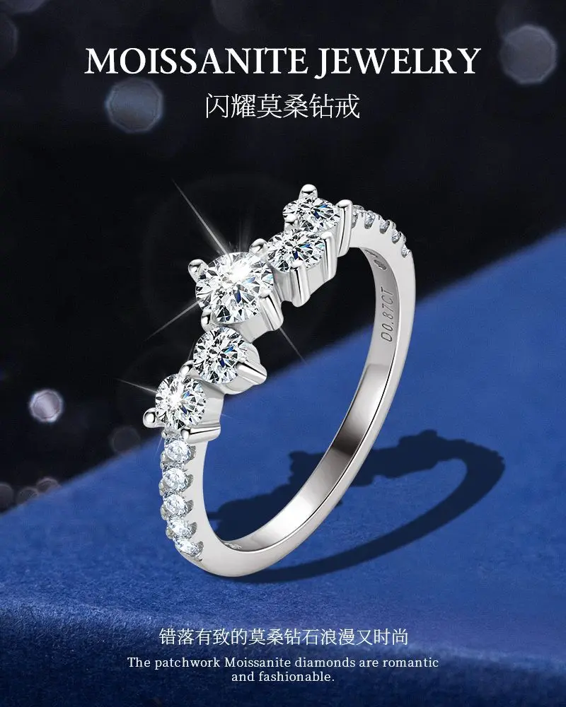 

Elegant and exclusive D-color Moissanite ring with a starry design, versatile S925 silver band for women