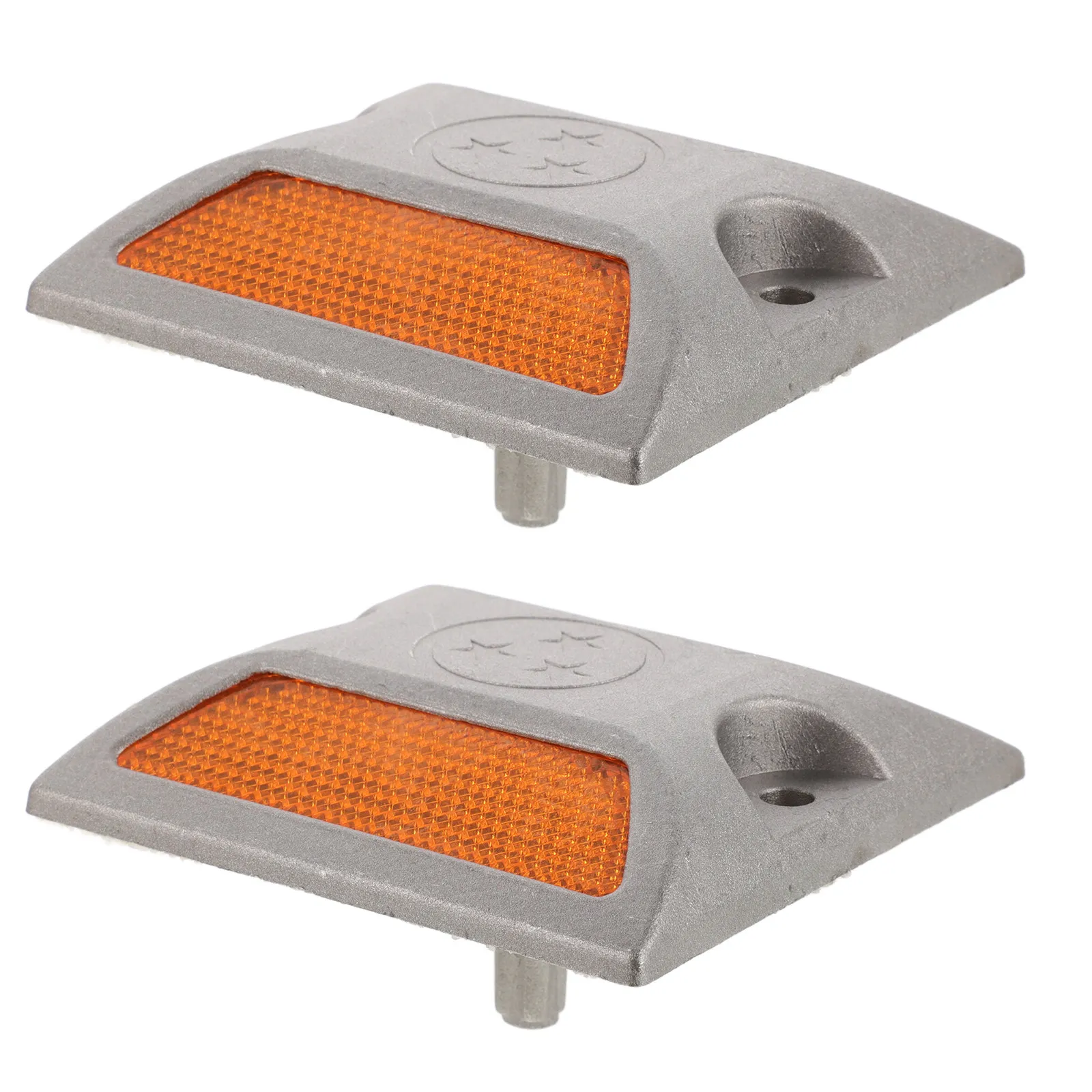 2Pcs Aluminum Plastic Reflective Road Studs Raised Design Dual Yellow Highway Urban Street Pavement Driveway Marker Road