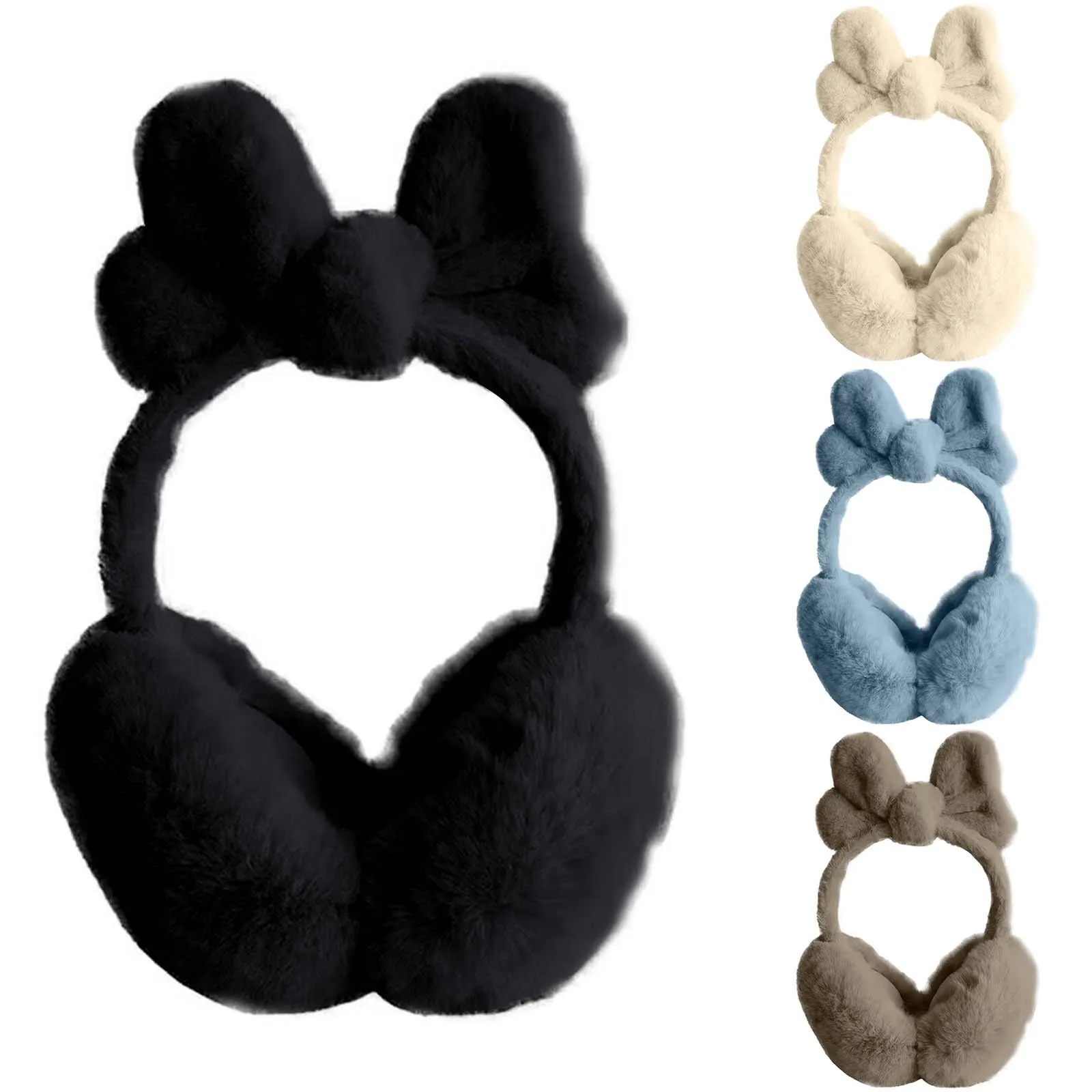 Cache-oreilles en peluche avec nœud gothique pour femme, protection contre le froid, mignon, princesse, noir, chaud, hiver