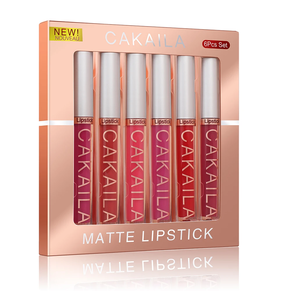 6 pz/set Set di rossetti opachi Set di lucidalabbra Tazza antiaderente Macchia Trucco Bellezza Per le donne Cosmetici impermeabili di lunga durata