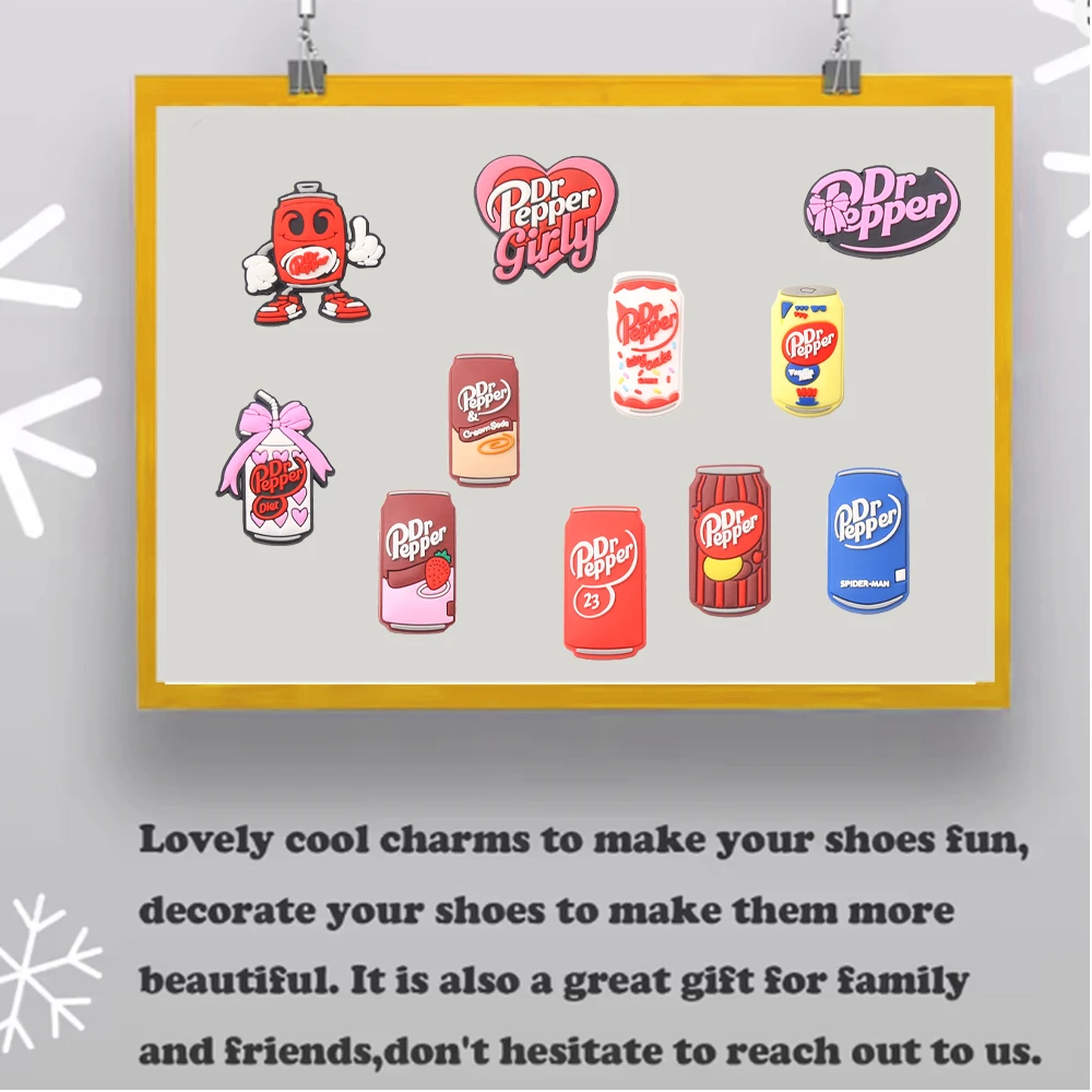 13-100pcs Dr Pepper Soda Bottle Drink Shoe Charms PVC Accessories DIY Shoes Buckle Decorations fit Wristband Party Kids Gifts