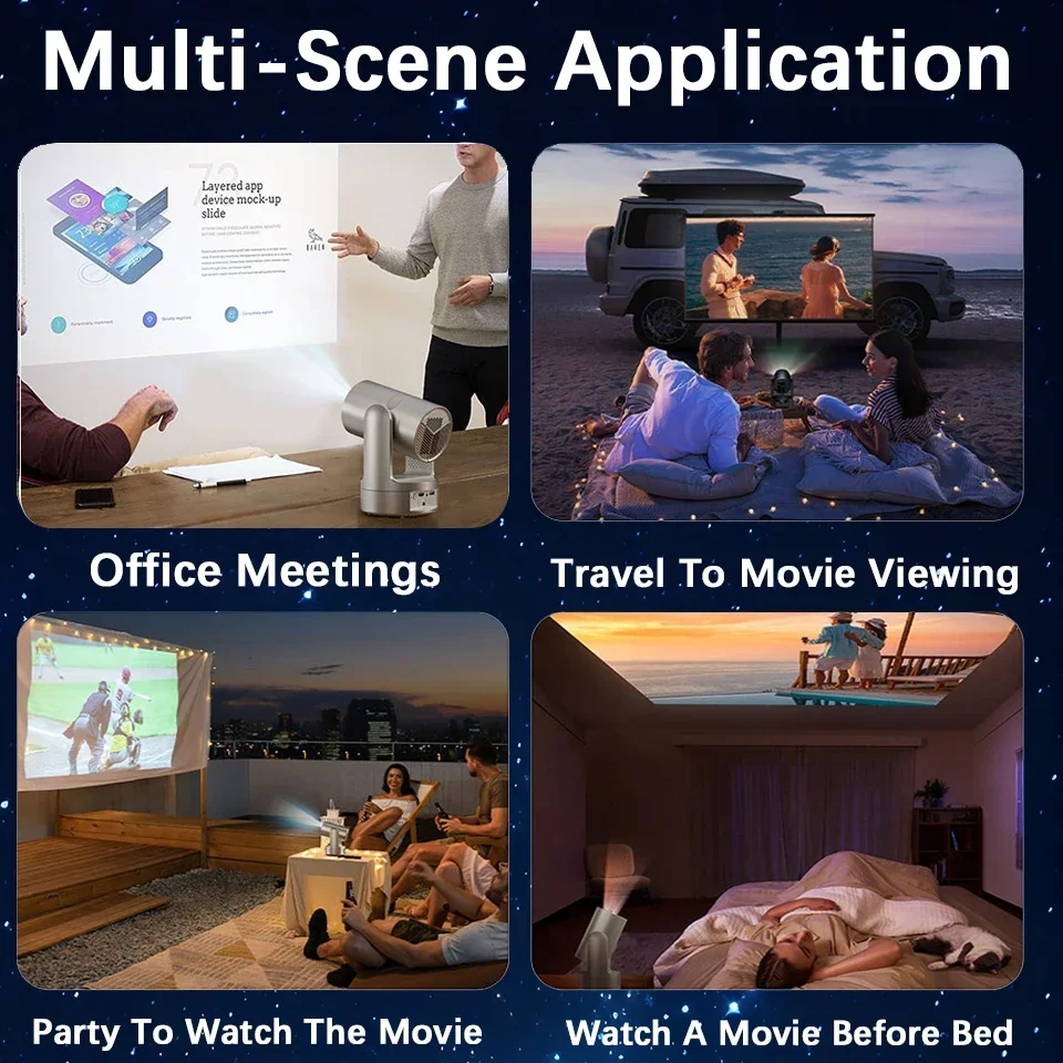 New HY7 Projector 1080P 4K DLP Smart Android 12 Built-in battery 380 ANSI Lumens WiFi 6 Home Cinema Portable Outdoor Projector