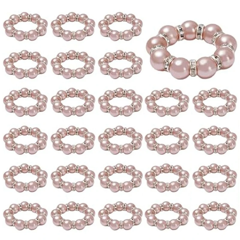 

100Pcs Pearl Napkin Rings Stretched Pearl Beaded Napkin Holder Pearl Rhinestone Napkin Holder Buckles Dinner Table Ring