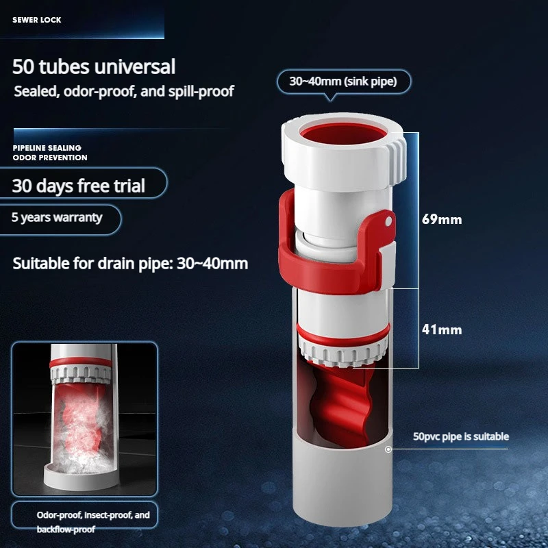 Odor-proof sealing ring for drain pipes Anti-backflow odor device for water tanks with an outer diameter of 50 mm 75 mm