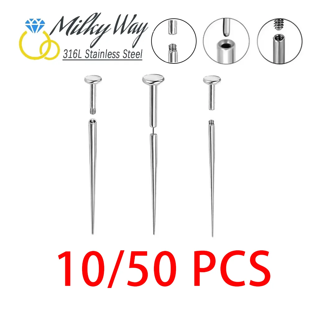 10/50PCS 316L Stainless Steel Surgical Piercing Tools Thread/Threadless Thrusting Needle Guide Tools For Body Piercing Accessory