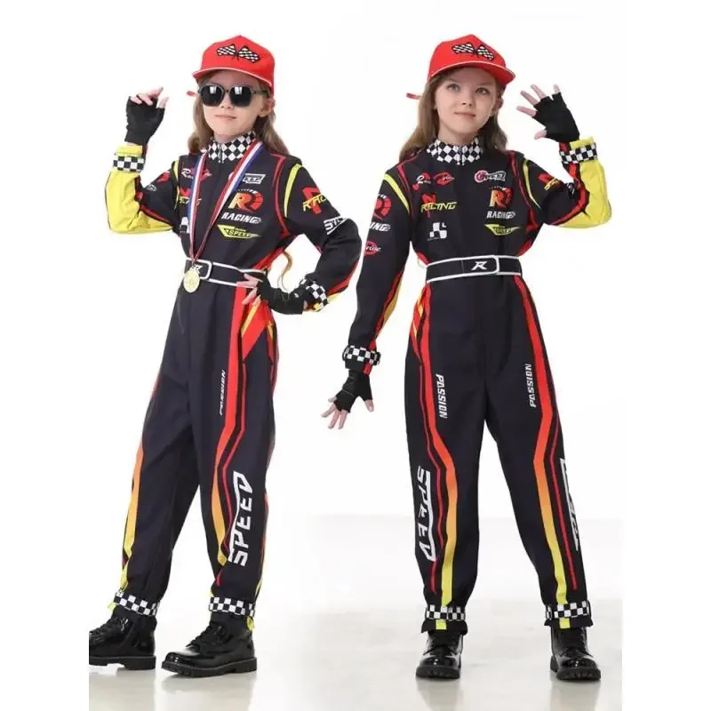 Disfraz de Cosplay de Jumper de Carreras para Adolescentes con Cinturón, Conjunto para Actuaciones Temáticas de Carreras, Incluye Sombrero, Traje de Entrenamiento de una Pieza
