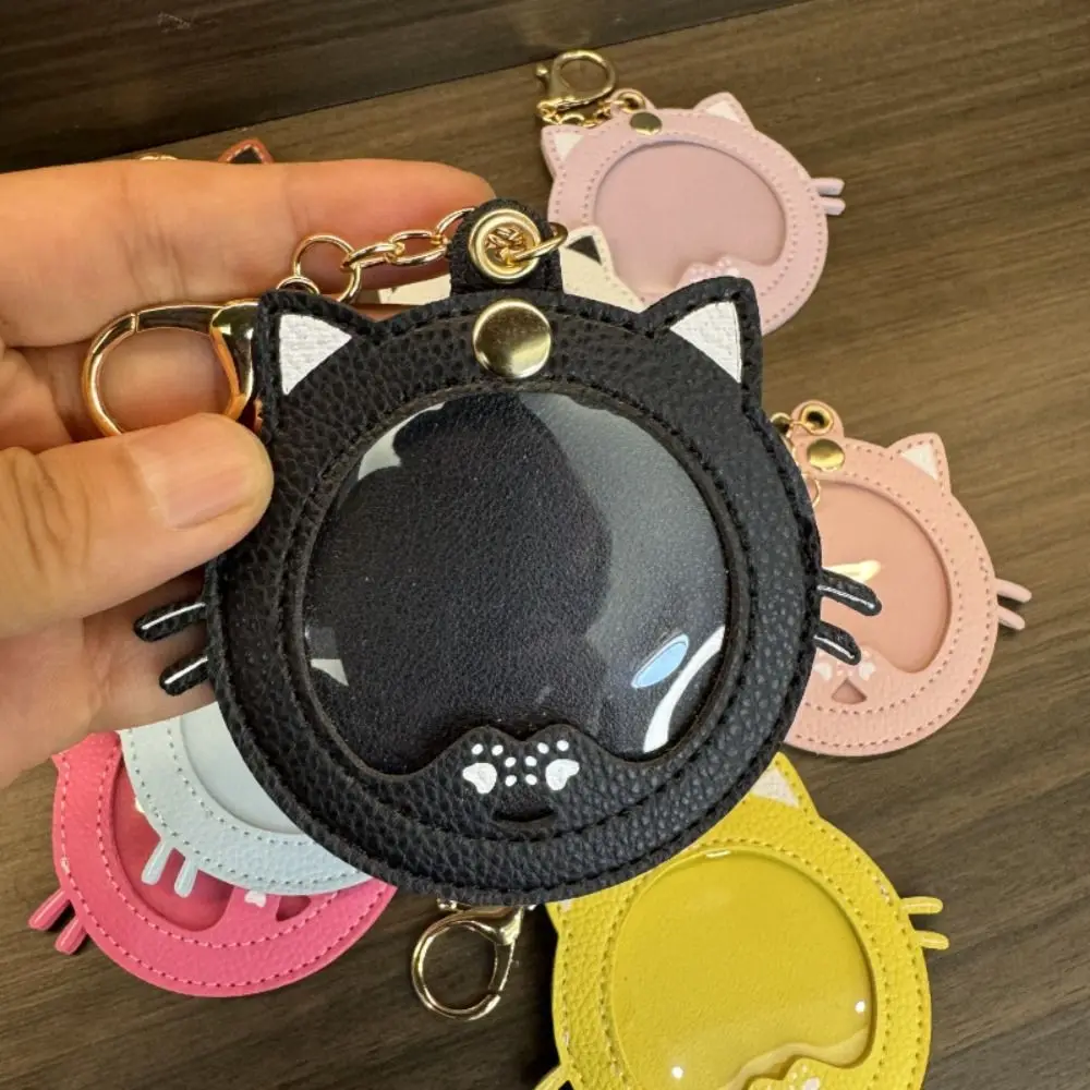 Mini Badge Display Pouch Cartoon Cat Shape Anime Badge Storage Bag Portable Pu Leather Badge Protector Keychain Bag Accessories