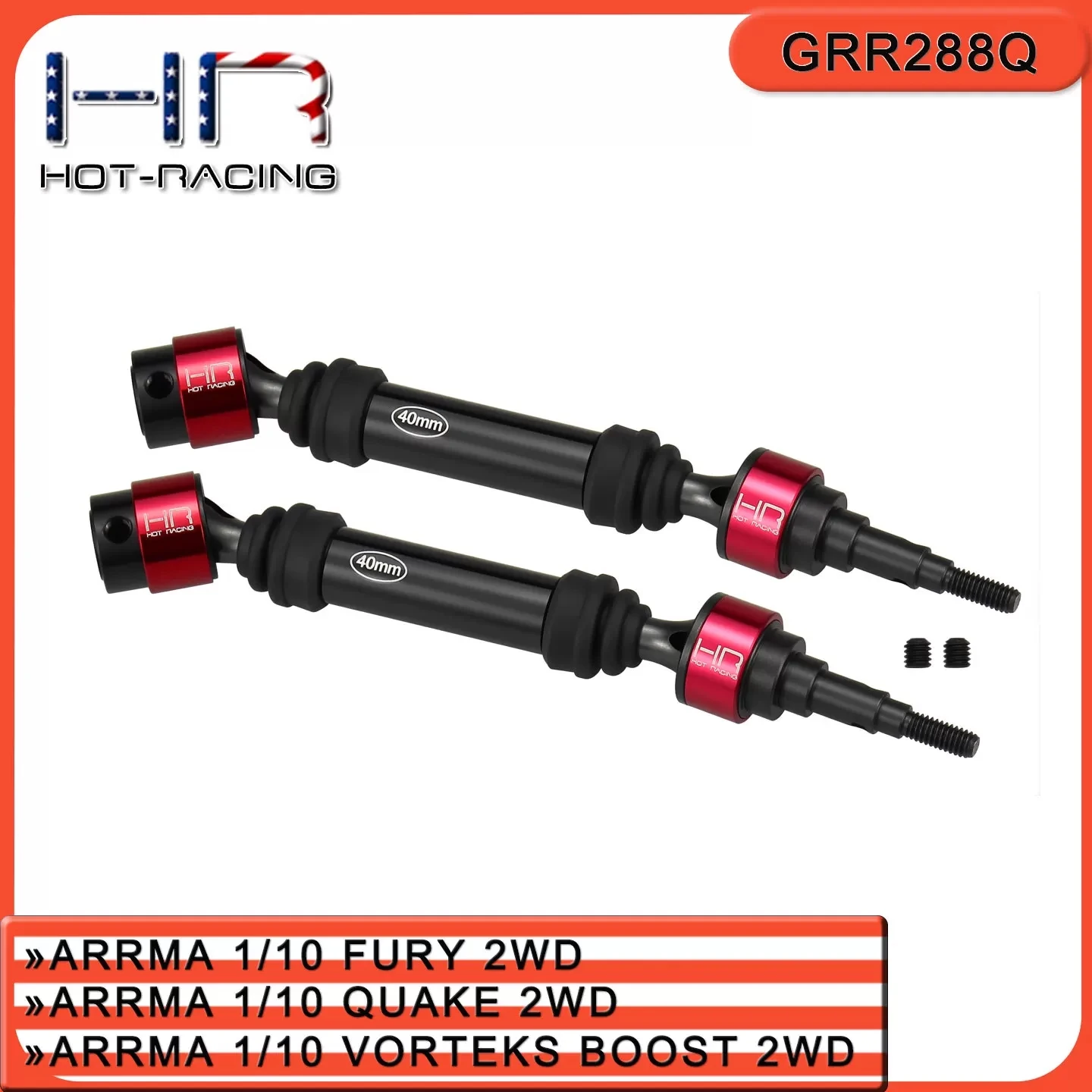 HR ARRMA 1/10 2WD Quick Passenger Wotex Reinforced Steel Universal Joints with Dust Covers 1 Pair 40mm
