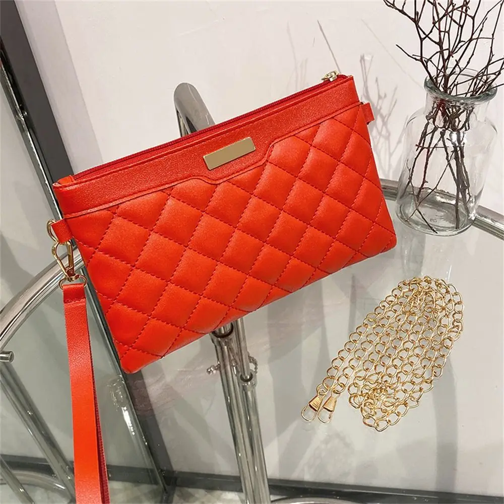 Stylish Wristlet Bag PU Leather Envelope Purse Chain Shoulder Crossbody Handbags Portable Party Clutch Bags Pure Color Wallet