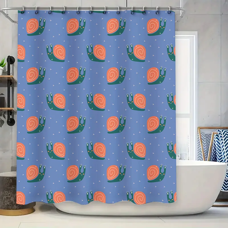 

Blue Snail Shower Curtain Pattern Decorative Waterproof Fabric for Bathroom 180x245cm Blue Bath Mat Cover Set Decoration Home Ac