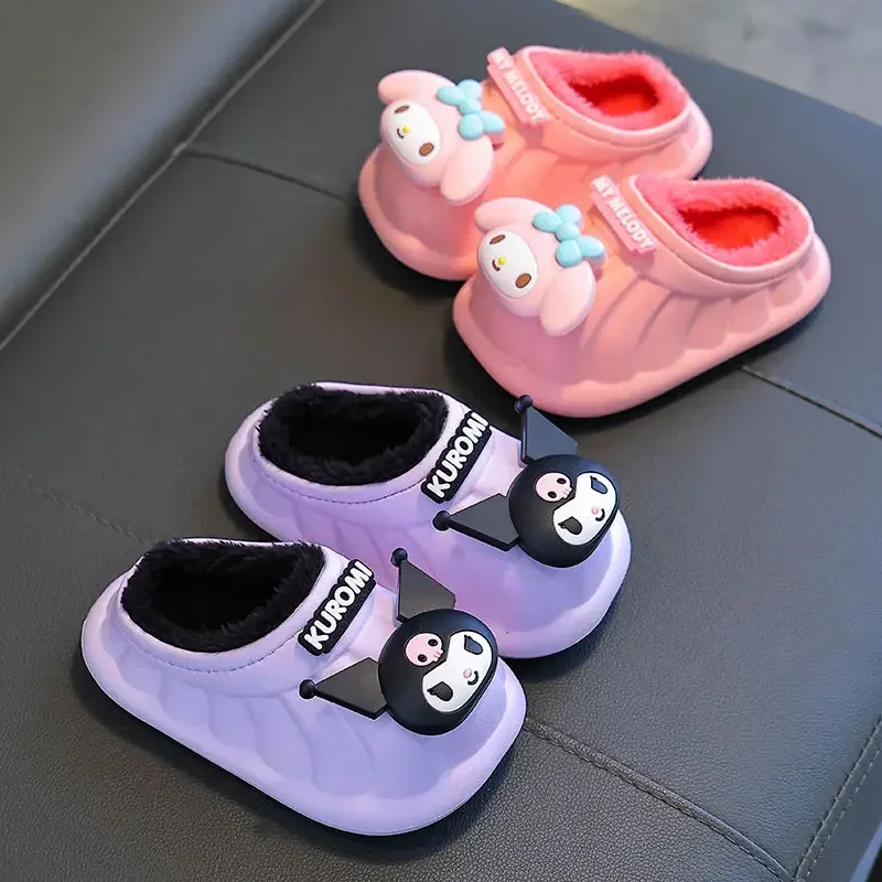 

Hello Kitty Anime Kawaii Children Warm Slippers Cute Sanrio Ins Cinnamoroll Winter Indoor Homewear Cotton Shoes Gifts for Kids