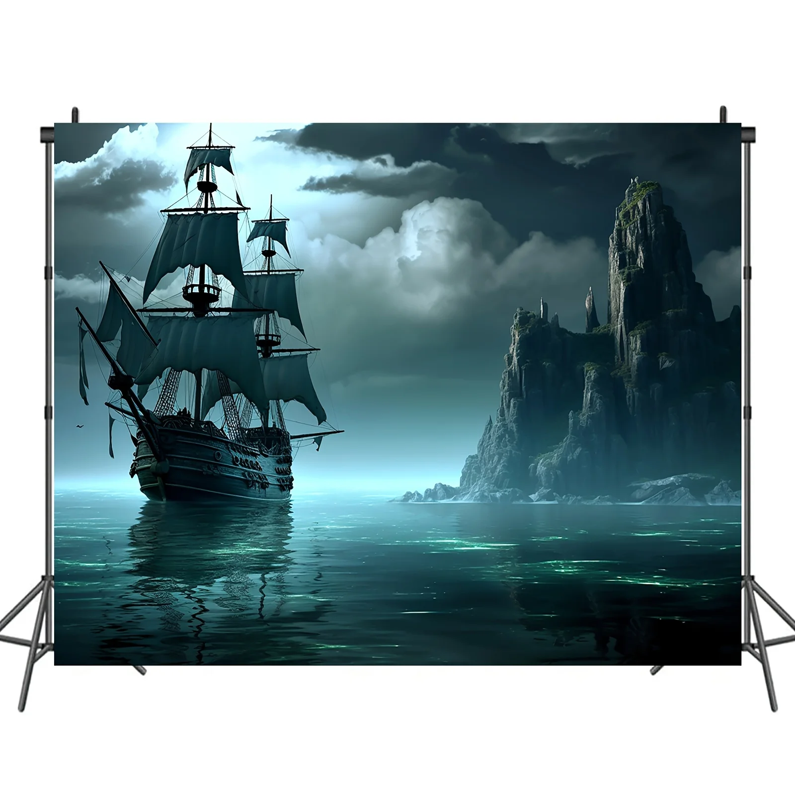 1 piece of fabric ocean pirate ship background Gothic castle pirate ship gloomy night photography background