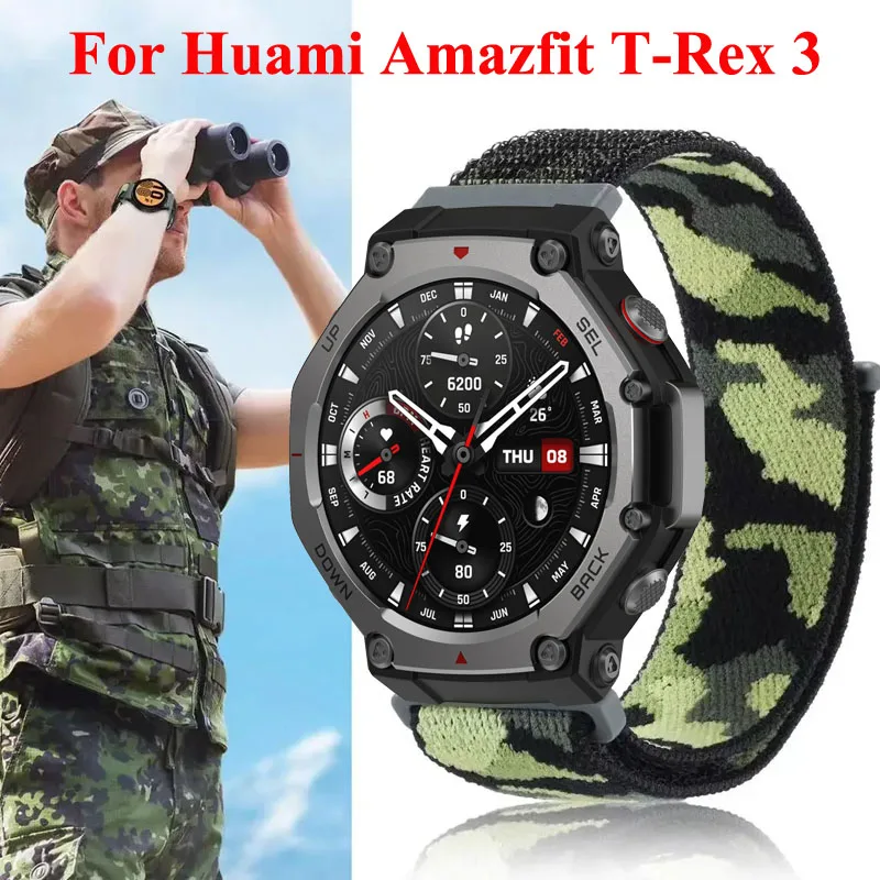 التمويه النايلون حلقة حزام ل Huami Amazfit T-Rex 3 الذكية حزام الساعات سوار رياضي ل Amazfit T-REX 3 الفرقة الرياضة معصمه