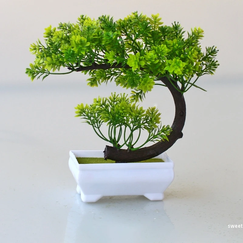 Simulation Bonsai Plant Potted Artificial Plastic Grass Mini Tree Home Desktop Decoration Flower Ornament Sakura Snowball Tree