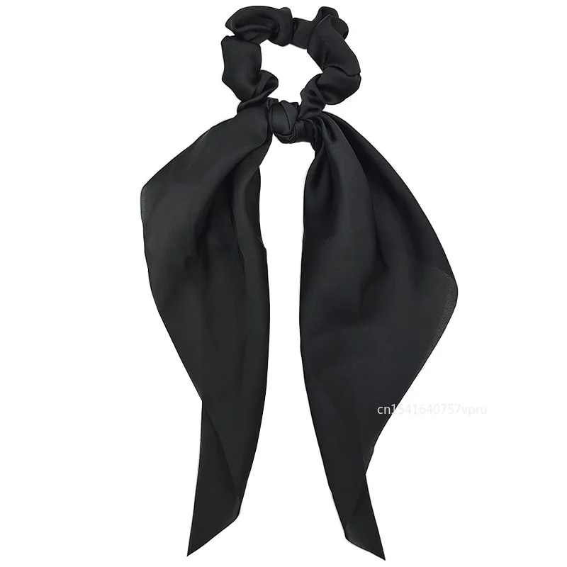 Fashion Solid Color Bow Satin Long Ribbon Ponytail Scarf Hair Tie Scrunchies Women Girls Elastic Hair Bands Hair Accessories