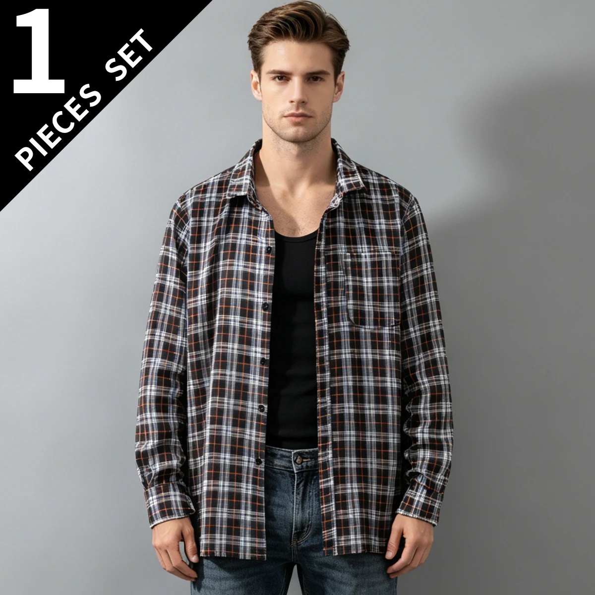 Spring and Autumn Men's Fashion Classic Multi Color Checkered Shirt Youth Casual Comfortable Collar Long Sleeved Top Button T-sh
