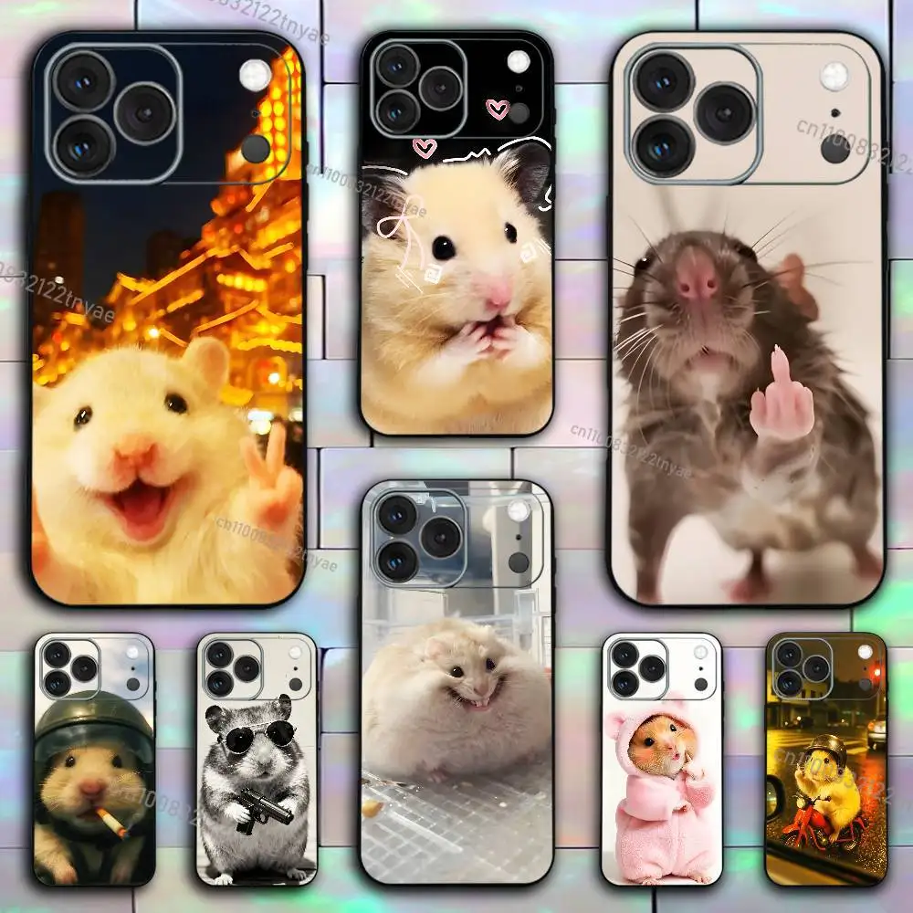 Cute M-Mouse Rat Hamster Phone Case For iPhone 17,16,15,14,13,12,11,X,XR,XS,Plus,Mini,Pro,Max Soft black Shockproof Cover