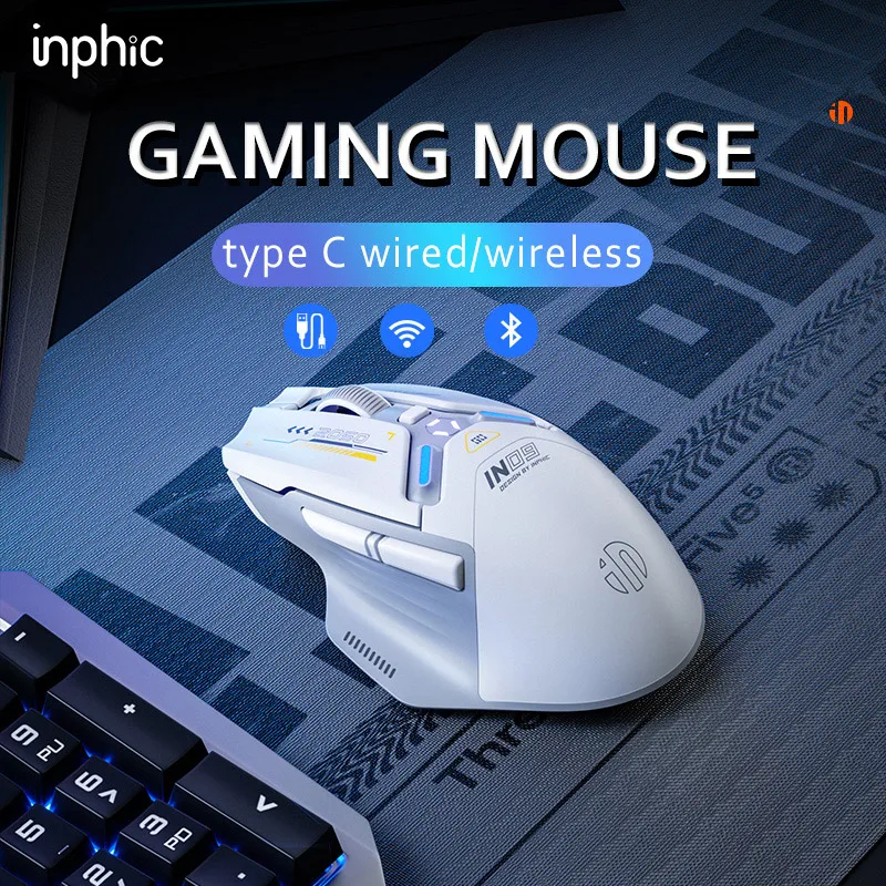 Imagem -04 - Inphic-iluminação Rgb Recarregável Mouse para Jogos sem Fio Programável Bluetooth Mouse Óptico 10000dpi Botões In9