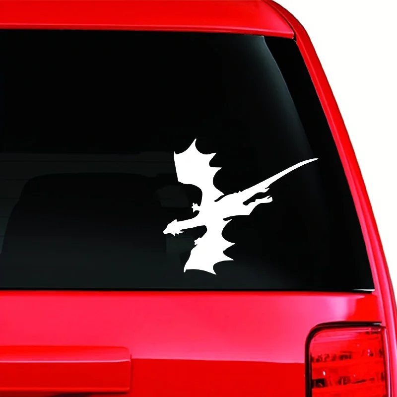 White Flying Dragon Silhouette Vinyl Sticker, Self-Adhesive Decal for Car Window, Truck Bumper & Laptop