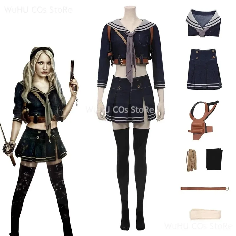 إميلي تأثيري الكبار 2011 فيلم مصاصة كوس لكمة الزي زي تنورة حزام تمويه JK فستان المرأة هالوين كرنفال حفلة القماش