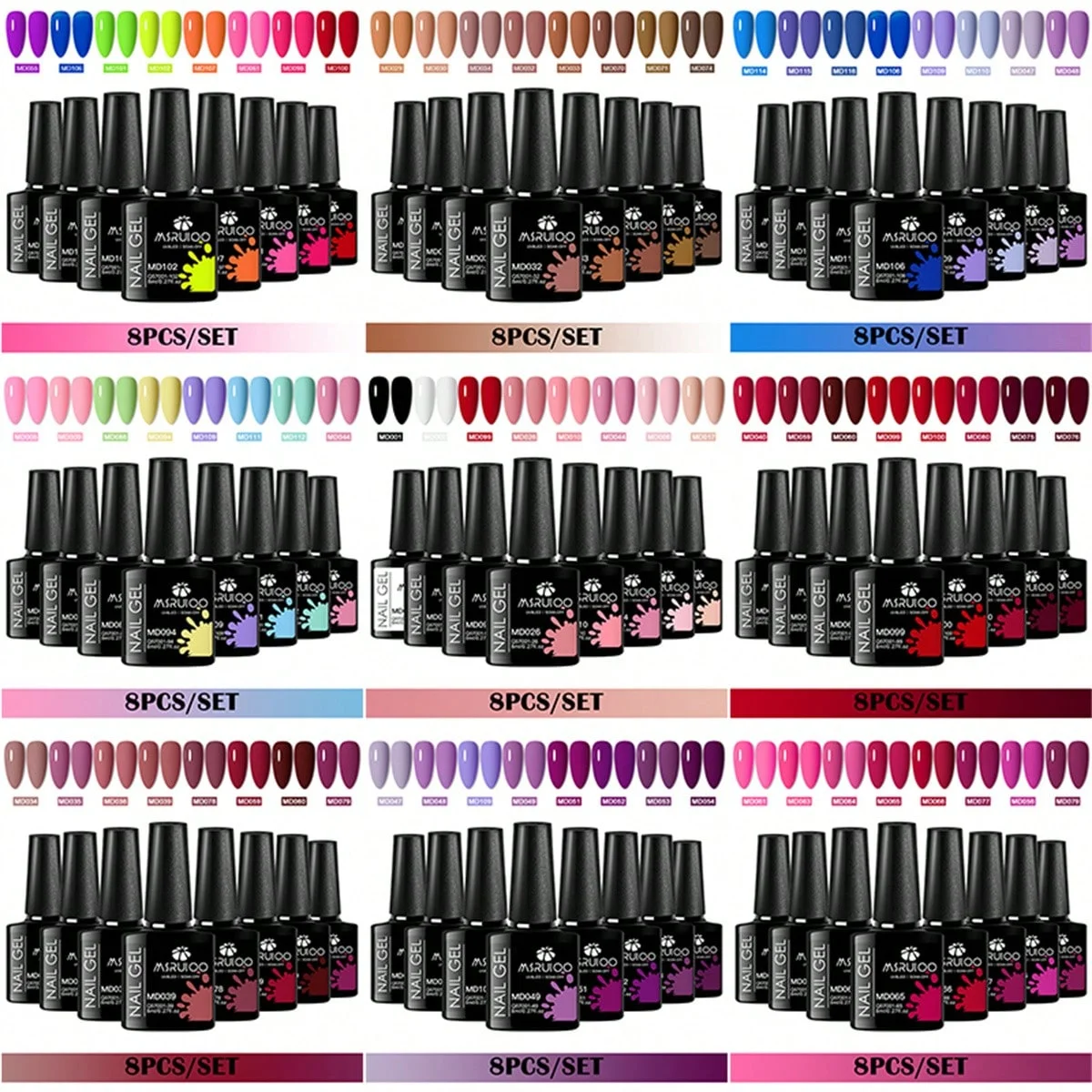 Juego de 8 esmaltes de uñas en gel de 8 ml, larga duración, sin plomo, semipermanentes, remojables, barniz de gel UV para verano, diseño de arte de uñas DIY