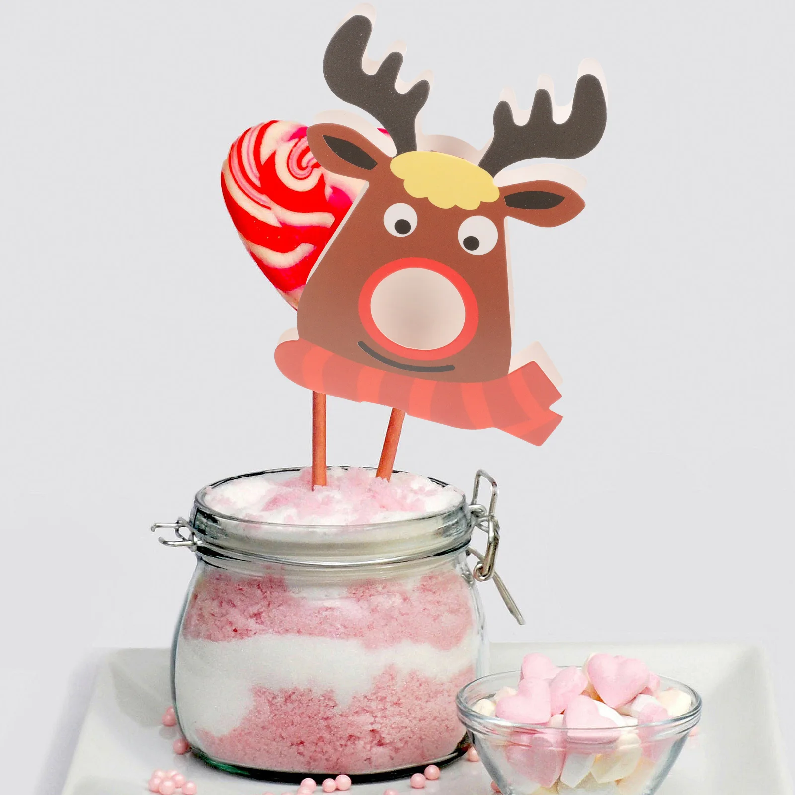 

25pcs Elk Decorative Paper Cards Reindeer Lollipop Display Halloween Wedding Festival Food Safe Candy Holder Bright Cartoon