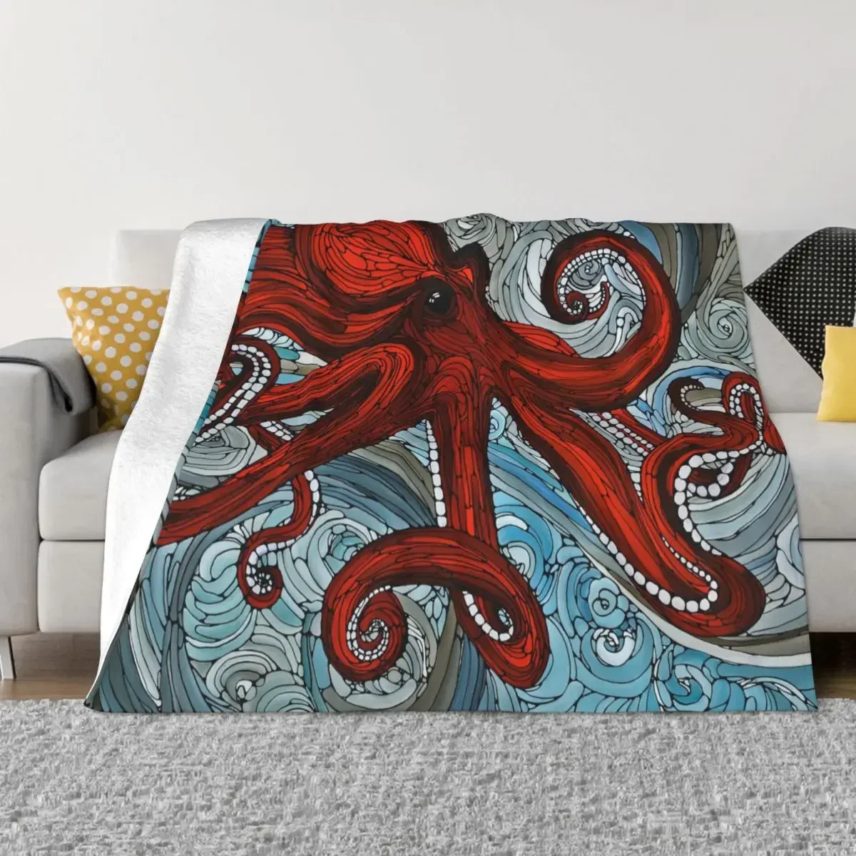 

Cthulhu Octopus Blanket Flannel All Season Old Newspaper Mysticism Multifunction Ultra-Soft Throw Blanket for Sofa Couch Quilt